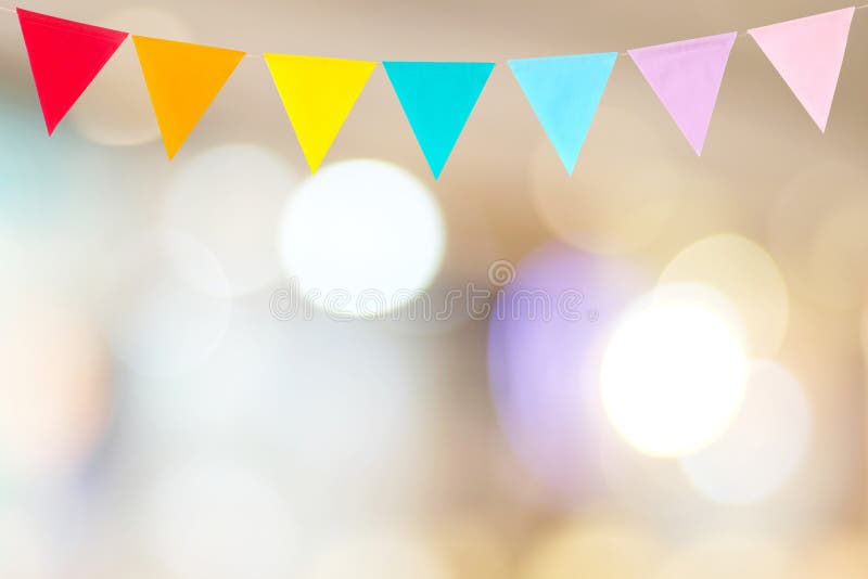 Colorful Party Flags Hanging on Blur Abstract Background, Birthday,  Anniversary, Celebrate Event, Festival Greeting Card Stock Photo - Image of  event, card: 124158892