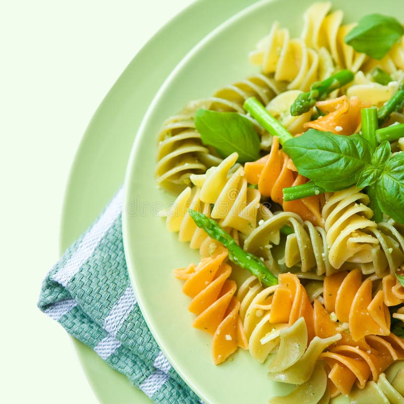 Colorful Pasta with Asparagus and Rocket Pesto Stock Image Image of