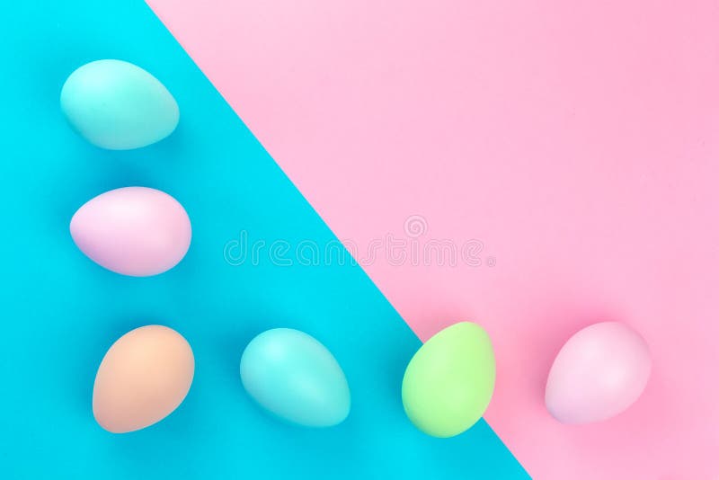 Colorful Pastel Easter Eggs on Pink and Blue Stock Photo Image of
