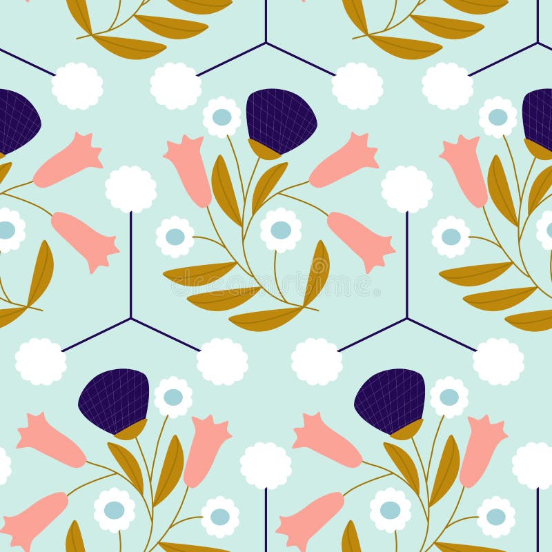Colorful pastel retro flowers in a seamless pattern design vector illustration