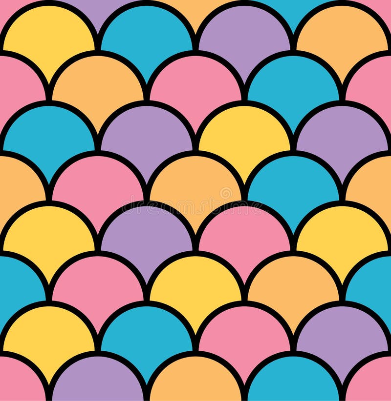 Colorful pastel scale seamless pattern black outline