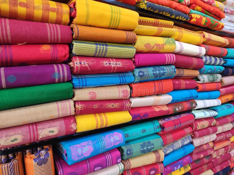 Colorful Pat Saree Textile Fabric Clothes Bundle Stock Image