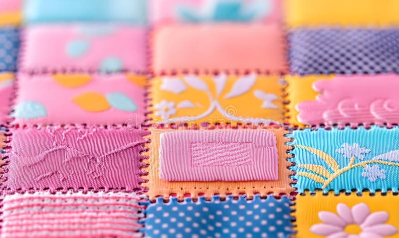 Colorful Patchwork Fabric Textile Squares for Creative Projects stock photography