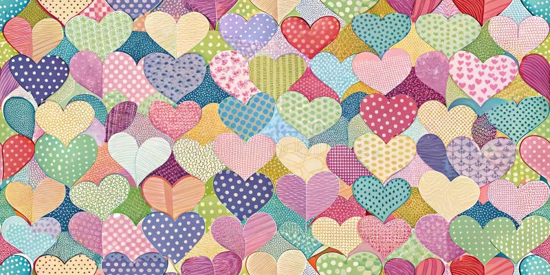 Colorful patchwork heart pattern with vibrant textures and patterns royalty free stock images