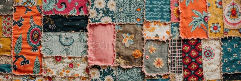 Colorful patchwork quilt with floral patterns royalty free stock image