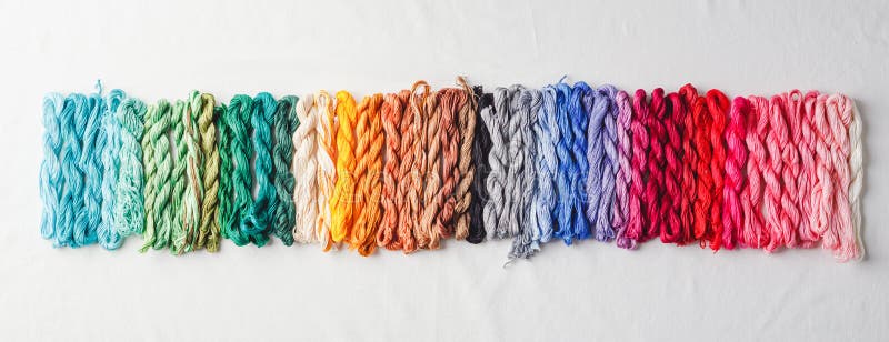 Colorful pattern background from embroidery thread stock images