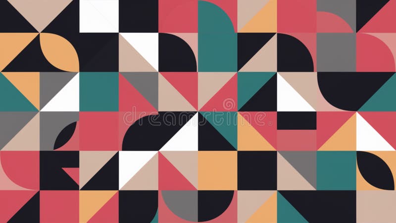 Illustration of colorful geometric pattern with predominant black color. a colorful pattern with different shapes and sizes , a jigsaw puzzle, geometric abstract art, colorful flat surreal design