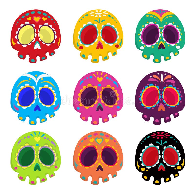 Colorful patterned skull set, Mexican day of the dead. royalty free illustration Colorful patterned skull set, Mexican day of the dead. royalty free illustration