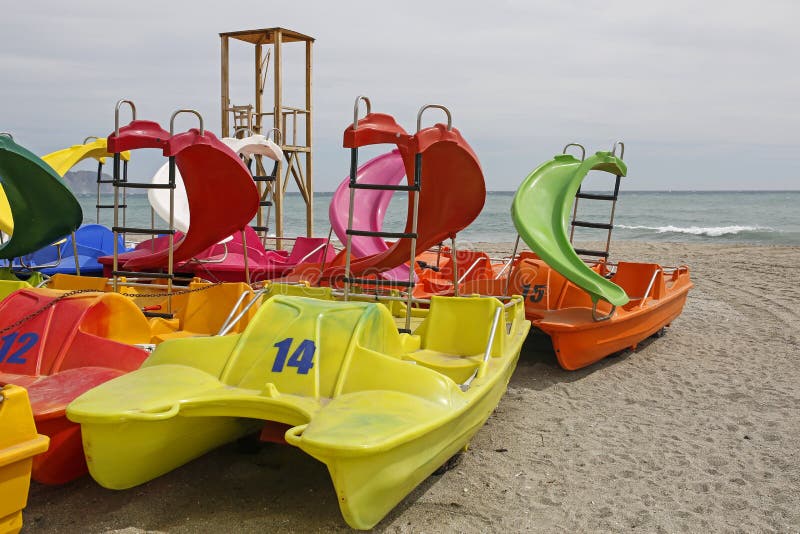 Colorful Pedalo Paddle Boats on the Beach Stock Photo Image of sunny