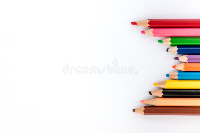 Colorful pencils on white background. Back to school photos.