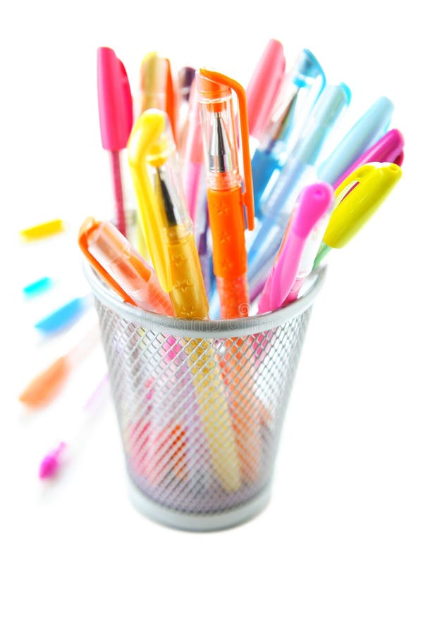 Six colourful glitter pens Stock Photo - Alamy