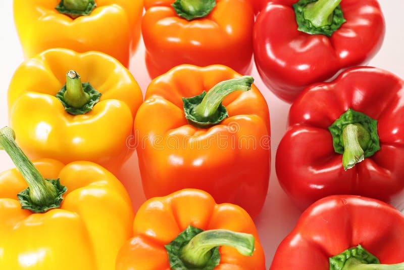 Colorful peppers all lined up