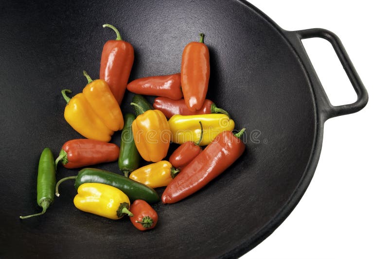 Colorful Peppers in Cast Iron Wok Stock Photo Image of organic