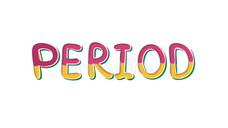 Colorful PERIOD text icon related to menstruation cycle, vector design Generative AI. A text icon displaying the word PERIOD in a vibrant, colorful font. Directly relates to menstruation, women s health, or cycle tracking. Useful for health apps, educational materials, or content focused on reproductive health and wellness. , vector design Generative AI