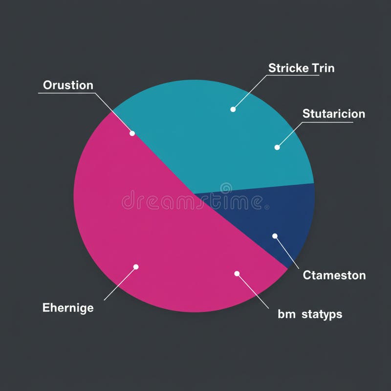 A colorful pie chart on a dark gray background features five labeled segments with royalty free illustration