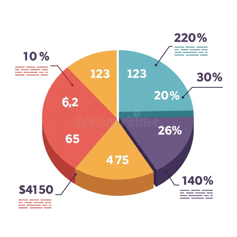 Colorful pie chart divided into four segments. Segments are labeled with numbers: royalty free illustration