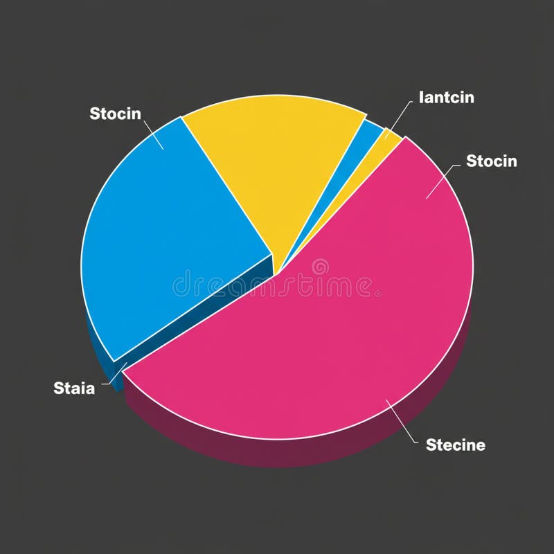 A colorful pie chart with five labeled sections: stock illustration