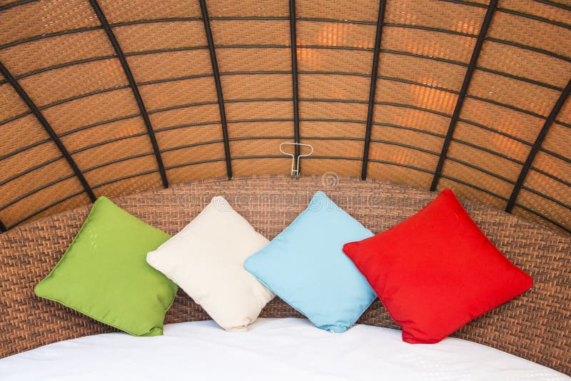Colorful Pillow on Hotel Bed Stock Image Image of pillow, furniture