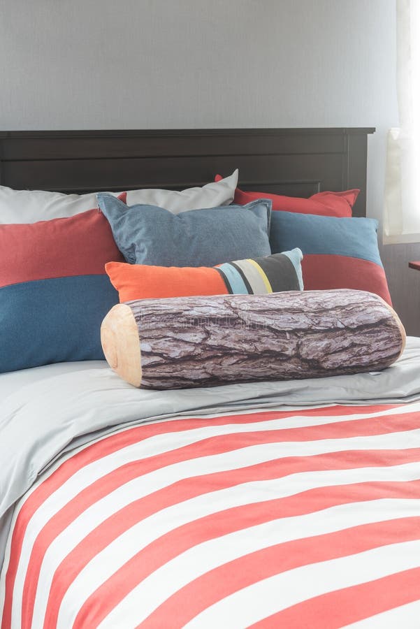 Colorful Pillows on Bed in Single Bedroom Stock Photo Image of