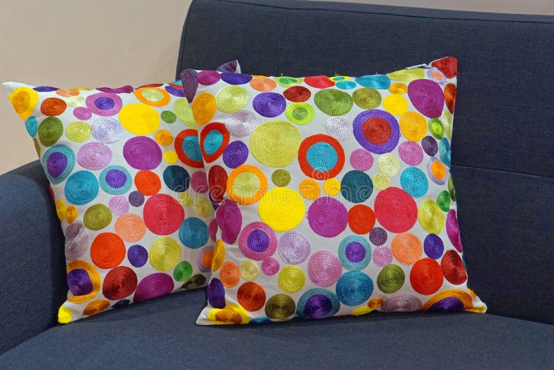 Colorful pillows sofa stock image. Image of room, living 250752771