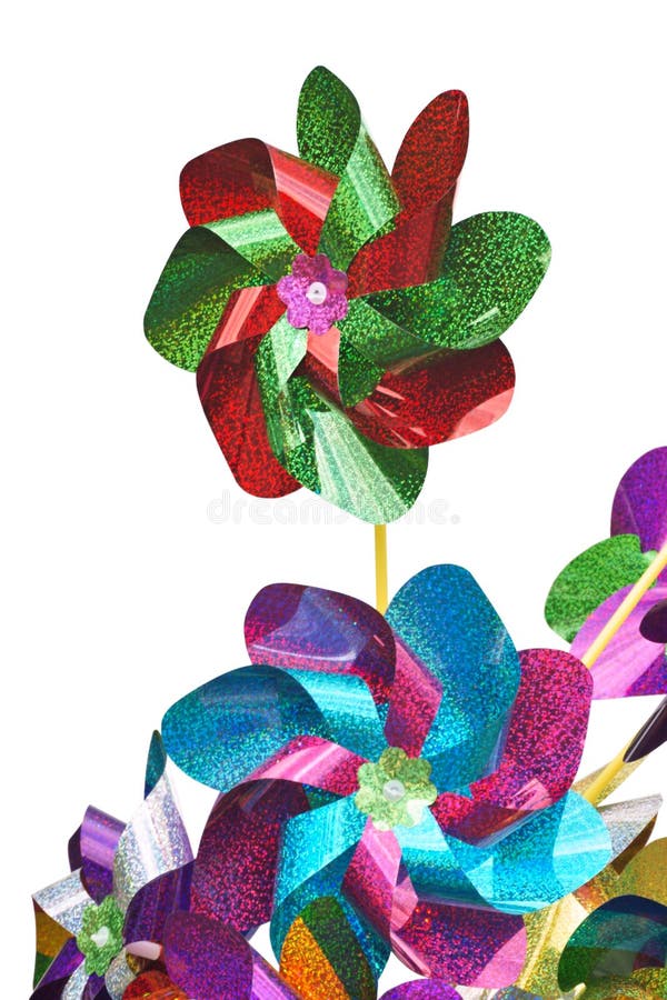 Colorful Pinwheels, children toy on a white background royalty free stock images
