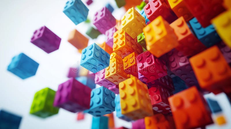 Colorful Plastic Interlocking Toy Bricks in Motion High-Resolution Digital Art 3D Blocks Design royalty free illustration