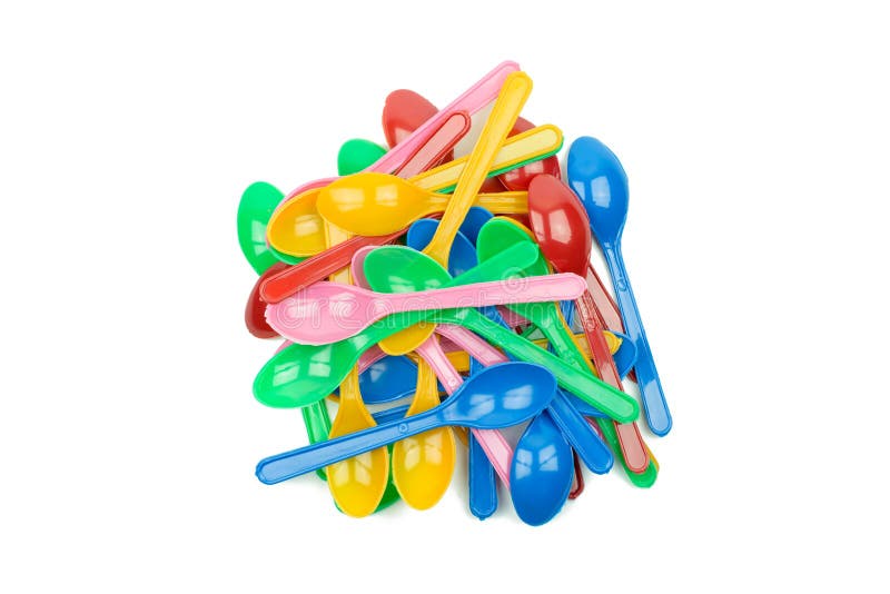 Colorful Plastic Spoons for Party Isolated on White Stock Photo Image