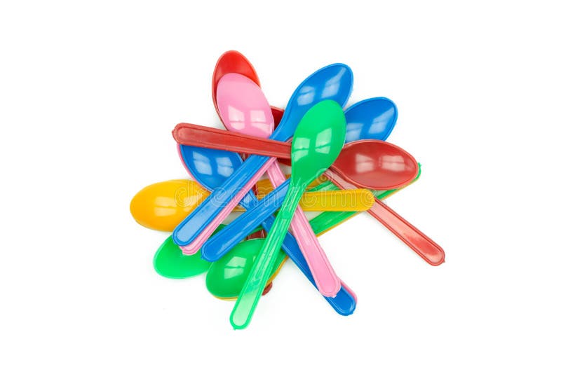 Colorful Plastic Spoons for Party Isolated on White Stock Image Image of cafe, studio 99686717