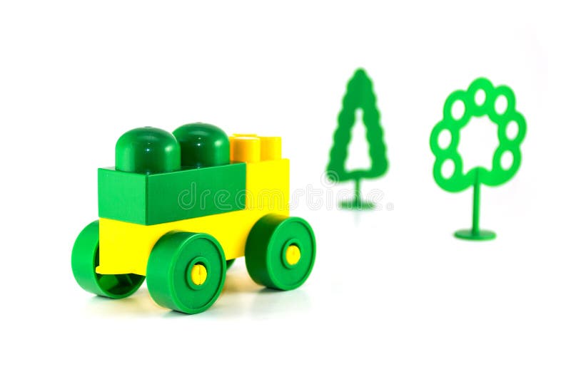 Colorful Plastic Toy Blocks Car and Trees. Stock Image Image of