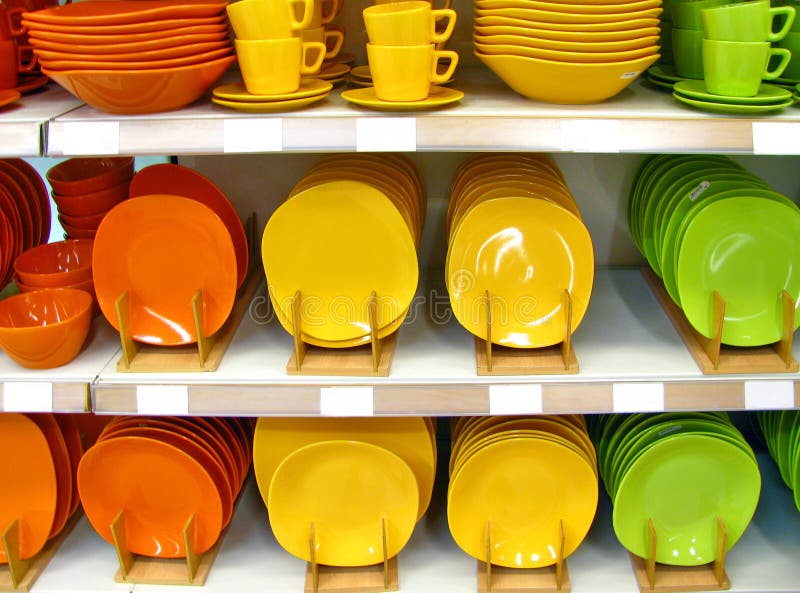 Colorful plates and cups stock photo. Image of kitchenware 7077722