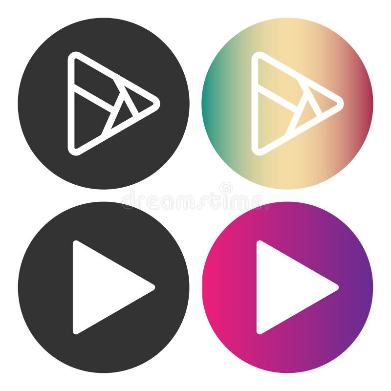 Colorful play button icons set. Music and video forward click shape cool symbol. Push arrow start player media. Gradient EPS 10