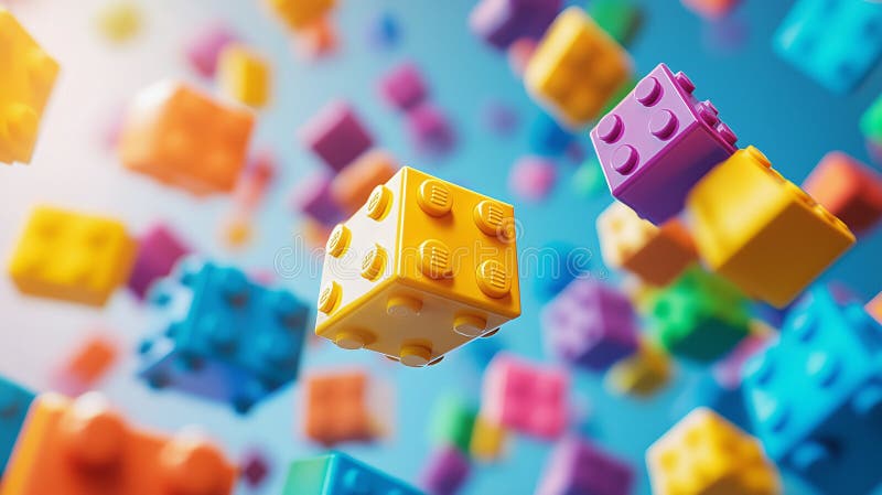 Colorful Playful Blocks in Motion Bright 3D Toy Building Blocks Floating Mid-Air Close-Up vector illustration