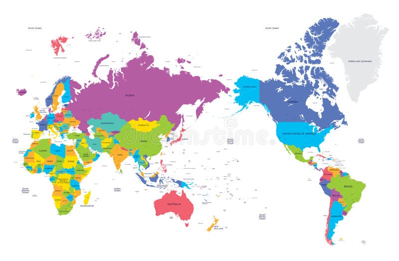Colorful political map of the world with large cities, high detail vector illustration stock illustration Colorful political map of the world with large cities, high detail vector illustration stock illustration