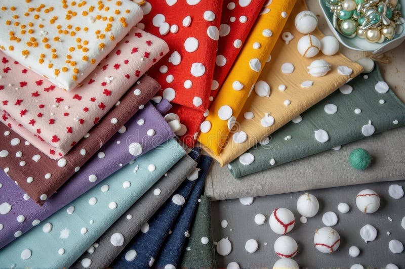 Colorful polka dot fabrics arranged with craft supplies in flat lay display that the image is generated using ai foto de stock royalty free