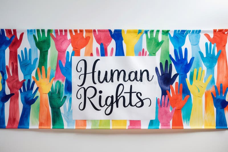 Colorful poster with colored hands of people for the International Human Rights Day AI Generative stock image