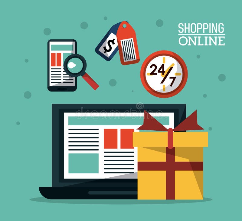 Online shopping and sale items gifts Royalty Free Vector