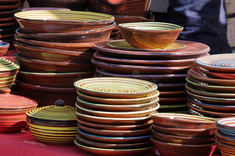 Colorful Pottery Plates. Ceramic Plates. Stock Photo Image of bowl