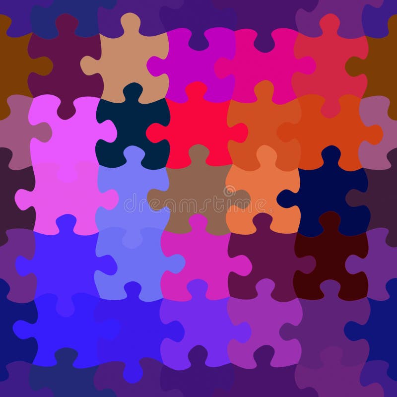 Connected, colorful puzzle in rich blue and purple tone colors.