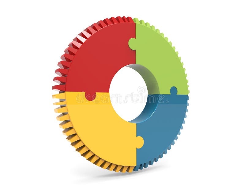 Colorful puzzle jigsaw gear isolated on white background with reflection effect royalty free illustration Colorful puzzle jigsaw gear isolated on white background with reflection effect royalty free illustration