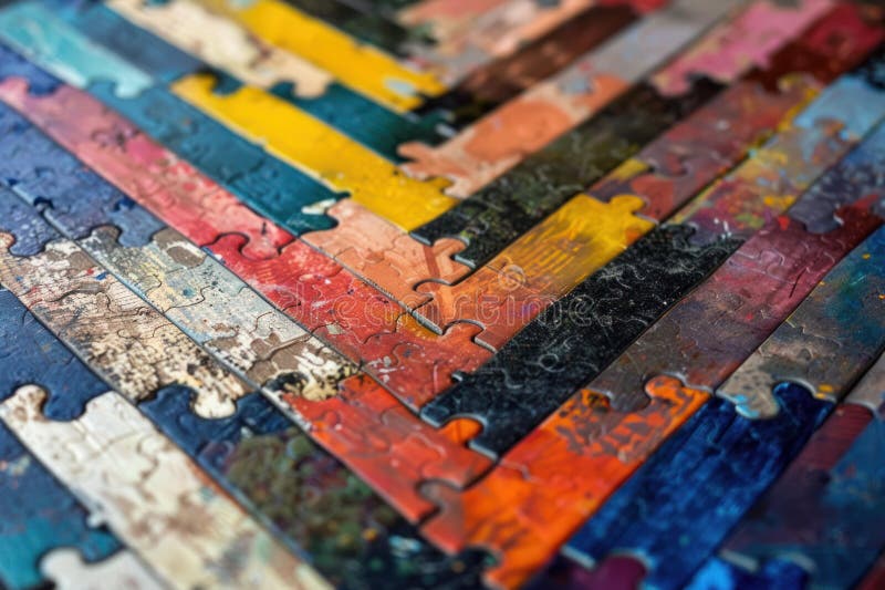 Colorful puzzle pieces forming a complete picture royalty free stock images