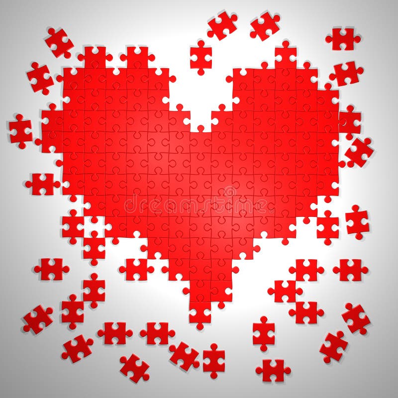 Colorful puzzle pieces in heart shape royalty free illustration