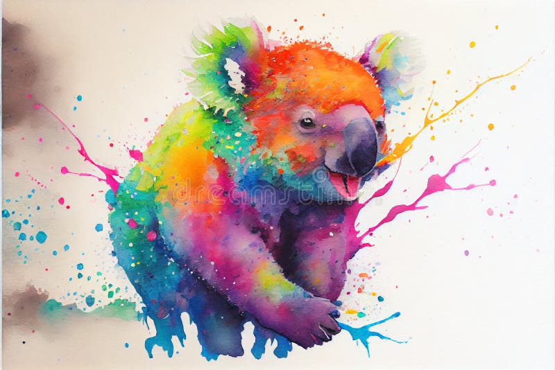 Colorful Rainbow Abstract Koala Bear Watercolor Painting Stock Illustration  - Illustration of mural, cartoon: 267019367