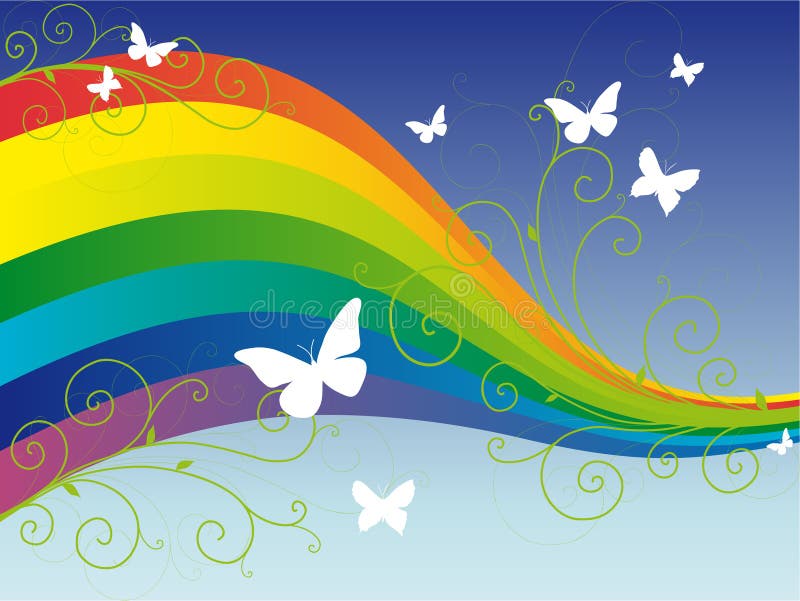 Colorful rainbow with butterflies