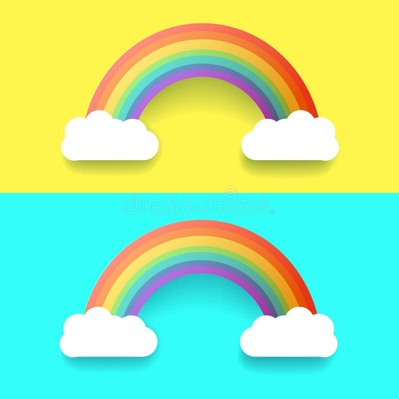 Colorful Rainbow With Clouds. Vector Illustration Set