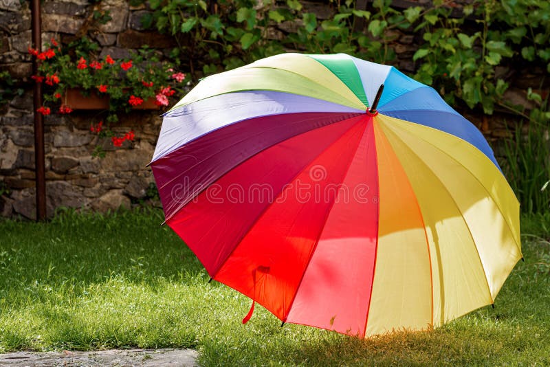 Colorful rainbow open umbrell stock photography