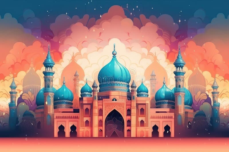 Fond ramadan colorat cu suflat generativ moschic royalty free illustration
