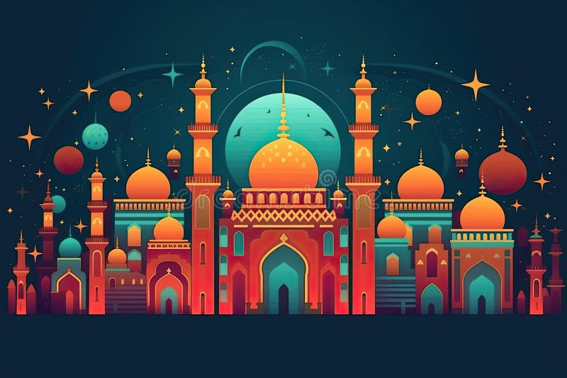 Fond ramadan colorat cu suflat generativ moschic vector illustration