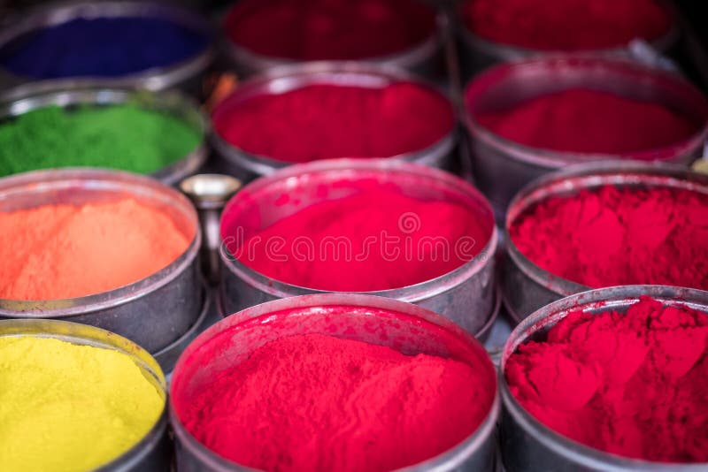 Colorful Rangoli Powder for Sale on Kathmandu Street Market Stock