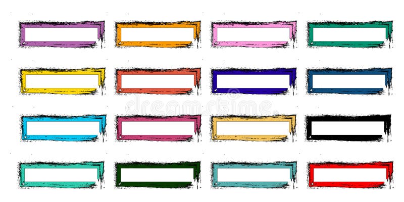 Colorful rectangular frames with grunge borders arranged in a grid pattern create a vibrant and artistic display perfect for stock illustration