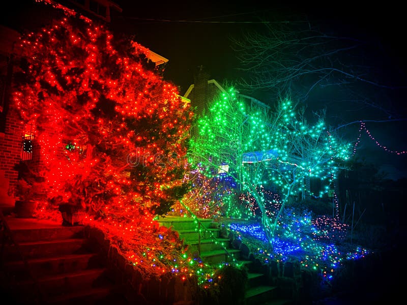 Colorful Red, Green and Blue Christmas Lights During January